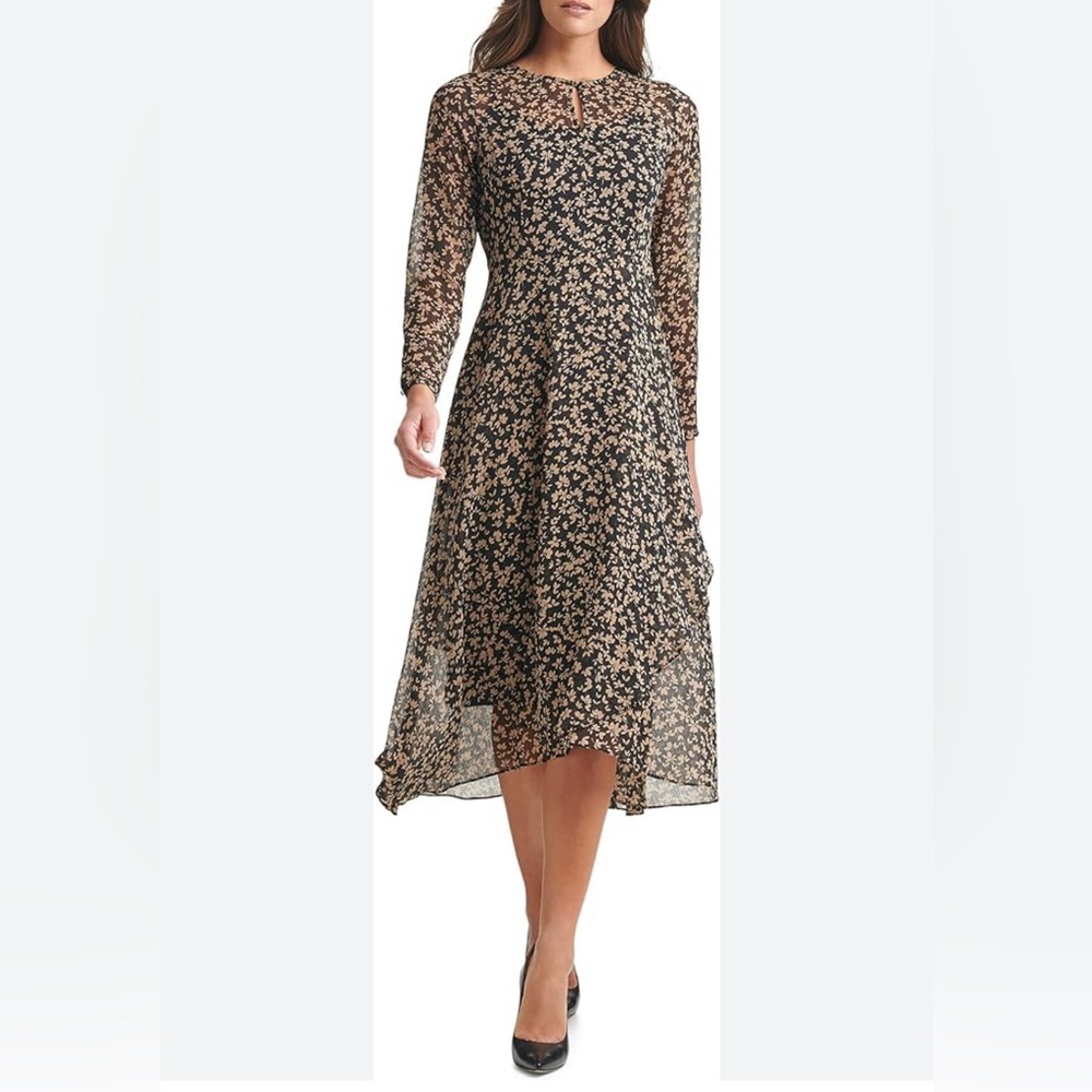 Tommy Hilfiger Black and Cream Long Sleeve Dress